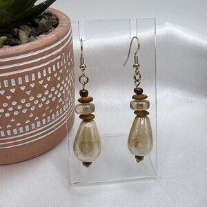 REIMAGINED Tones of Tan Iridescent Ceramic Dangling Earrings - A